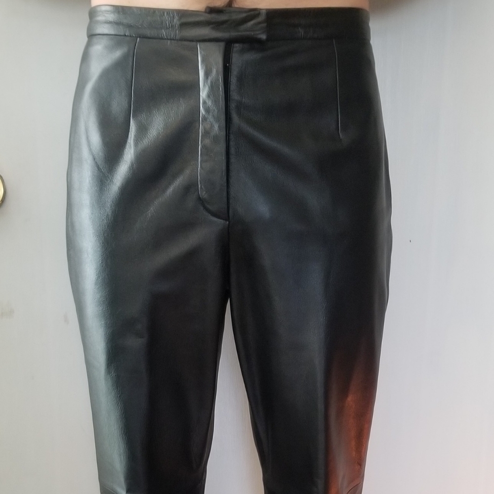 Black 100% Genuine Leather pants, size 12, Soft/supple, for women/men. Like new!